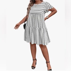 SHEIN Curve+ Tribal Print Ruffle Hem Smock Dress.